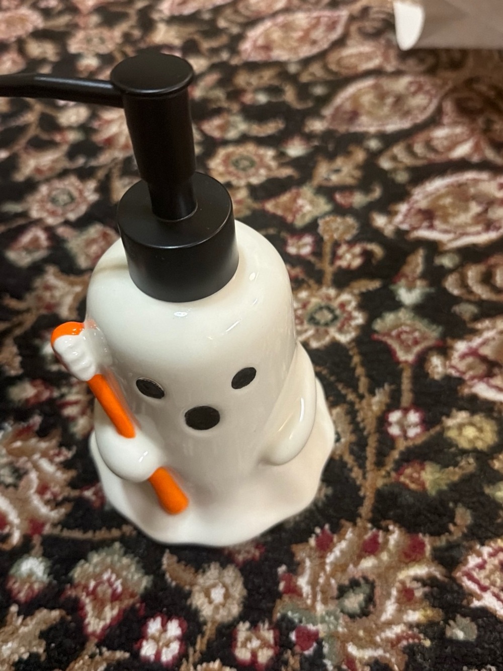 Ceramic Ghost Soap Dispenser with Orange Accent